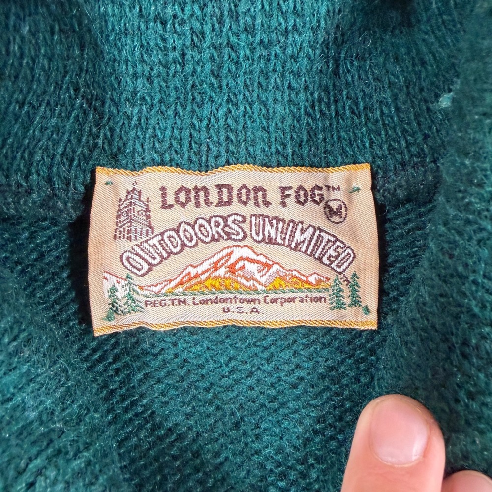 London Fog Sweater Mens Medium Green Vintage 80s Shawl Collar Knit Pullover - Picture 3 of 8